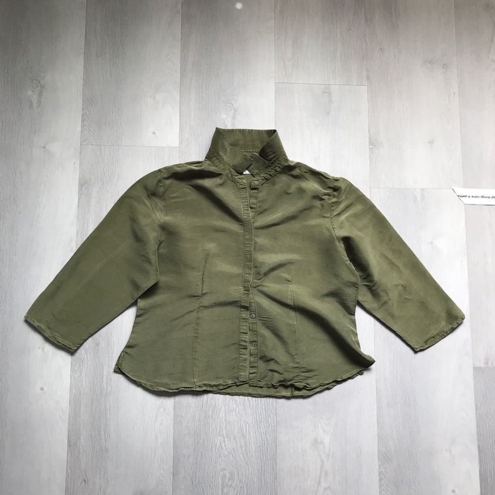 ALLISON TAYLOR GREEN SILK LONG SLEEVE BUTTON SHIRT WOMENS LARGE